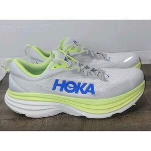 Hoka Bondi 8 Mens Runners 12.5 D White Lime Blue With After Market Insoles